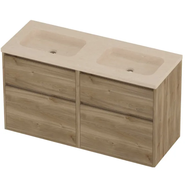 Proline Rollo Badmeubelset Hardsteen Elegant 4 Laden 120x46x67 cm Sand Stone Cider Oak Eiken