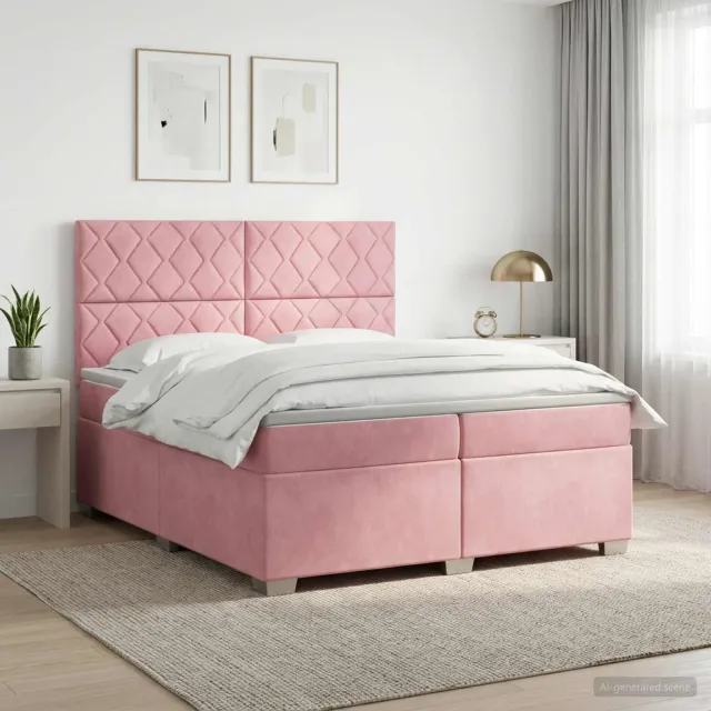 vidaXL Boxspringbed met matras Roze 200 x 200 cm Fluweel