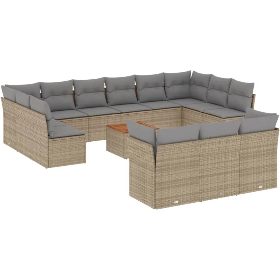 vidaXL 14-delige Loungeset met kussens poly rattan beige, foto 3