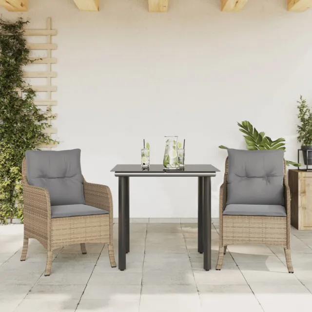 vidaXL 3-delige Tuinset met kussens poly rattan beige, foto 2