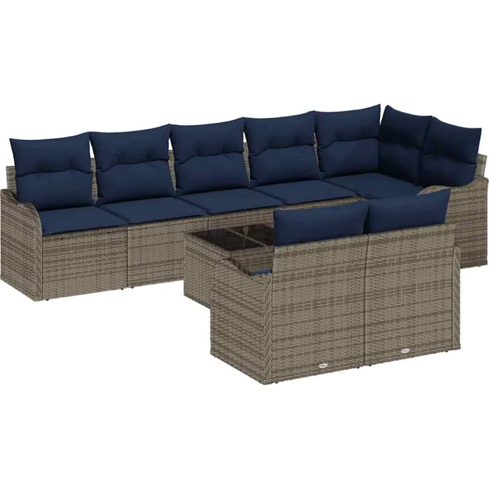 vidaXL Tuin Sofa Set 9 st Grijs poly rattan, foto 4