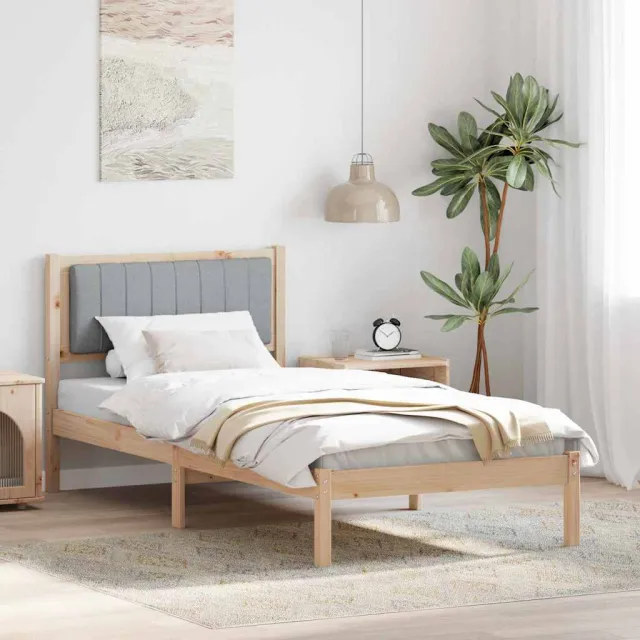 vidaXL Bedframe met Gevoerd Hoofdgedeelte Lichtgrijs 90 x 200 cm Bruin