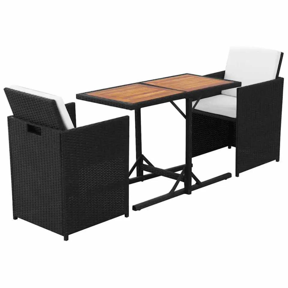 vidaXL 3-delige Bistroset met kussens poly rattan zwart, foto 4