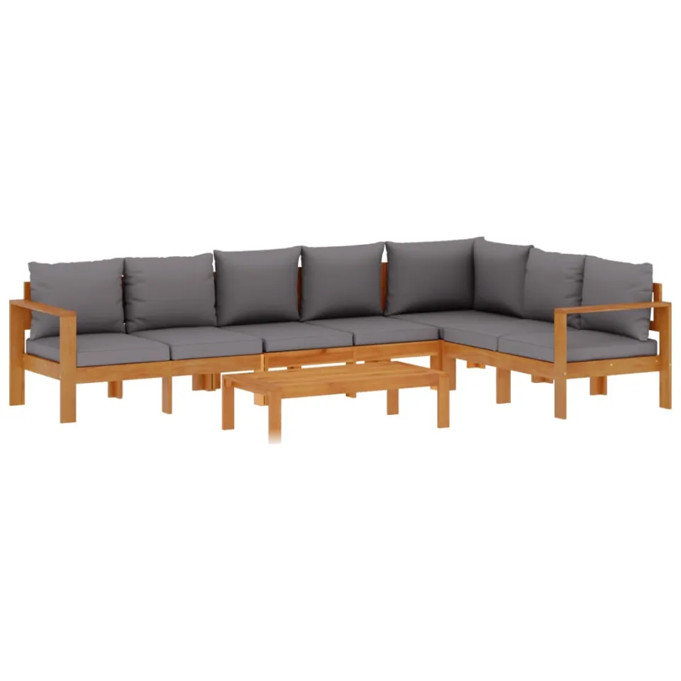 vidaXL 5-delige Loungeset met kussens massief acaciahout grijs