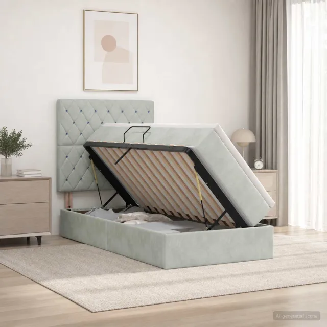 vidaXL Opslag bed met matras Lichtgrijs 100 x 200 cm Fluweel