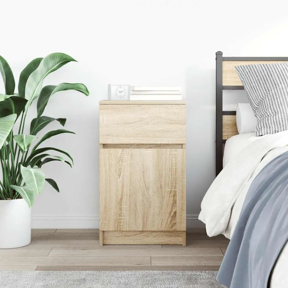 vidaXL Nachtkastje 39x35x65 cm bewerkt hout sonoma eikenkleurig, foto 3