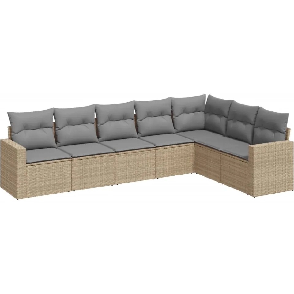vidaXL 7-delige Loungeset met kussens poly rattan beige