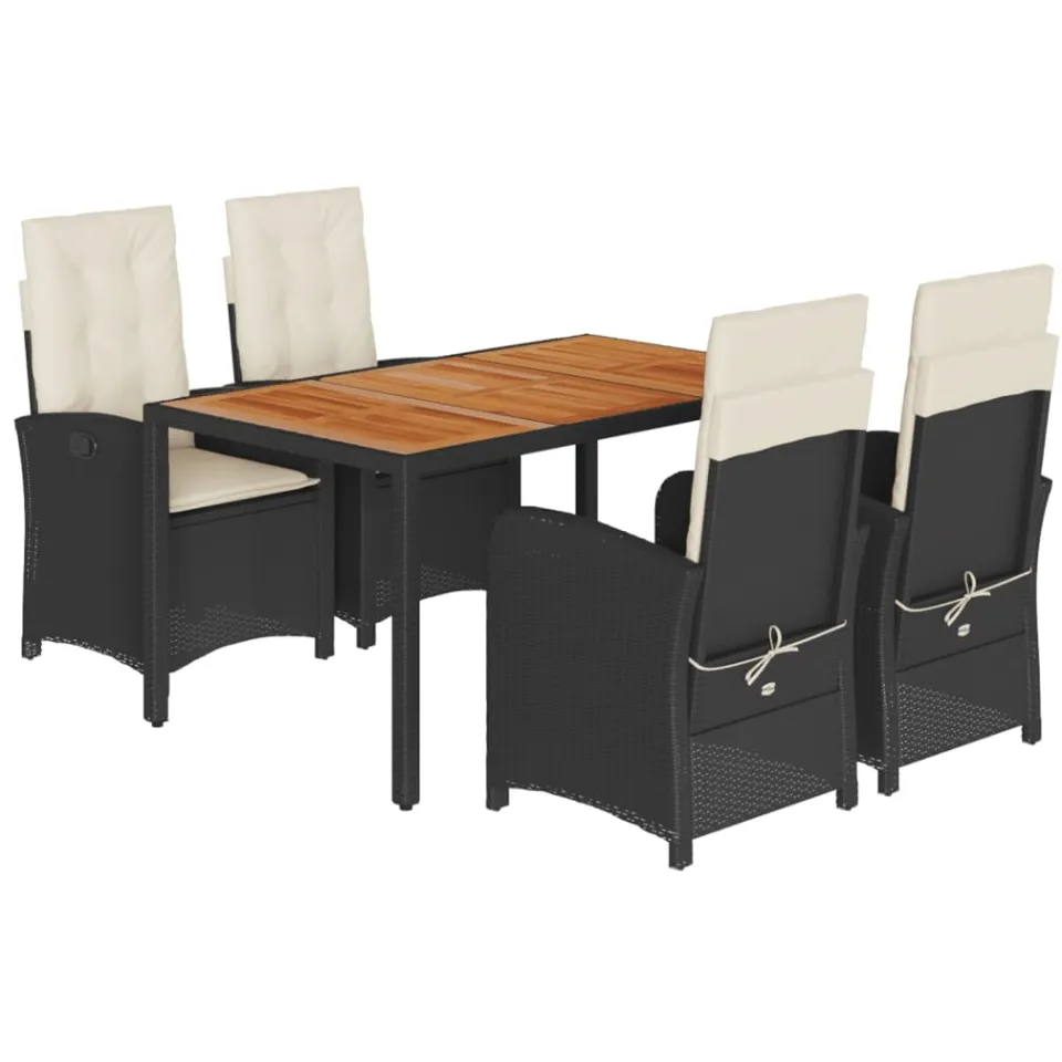 vidaXL 5-delige Tuinset met kussens poly rattan zwart, foto 4