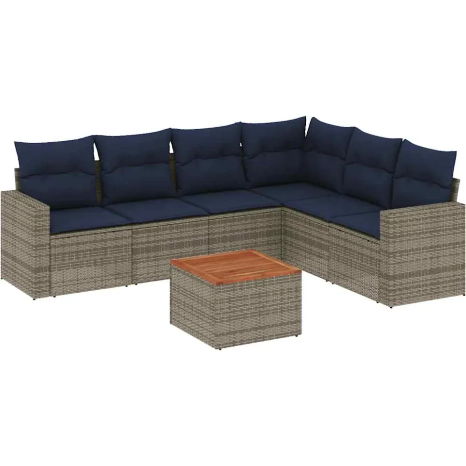 vidaXL 7-delige Loungeset met kussens poly rattan grijs, foto 3