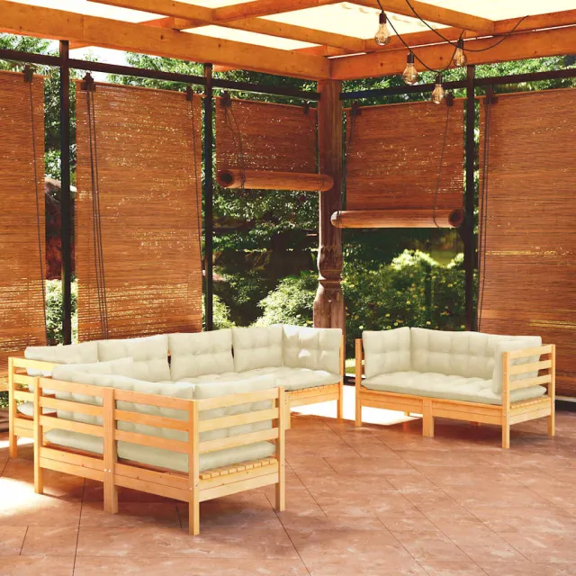 vidaXL 8-delige Loungeset met crèmekleurige kussens massief grenenhout, foto 2