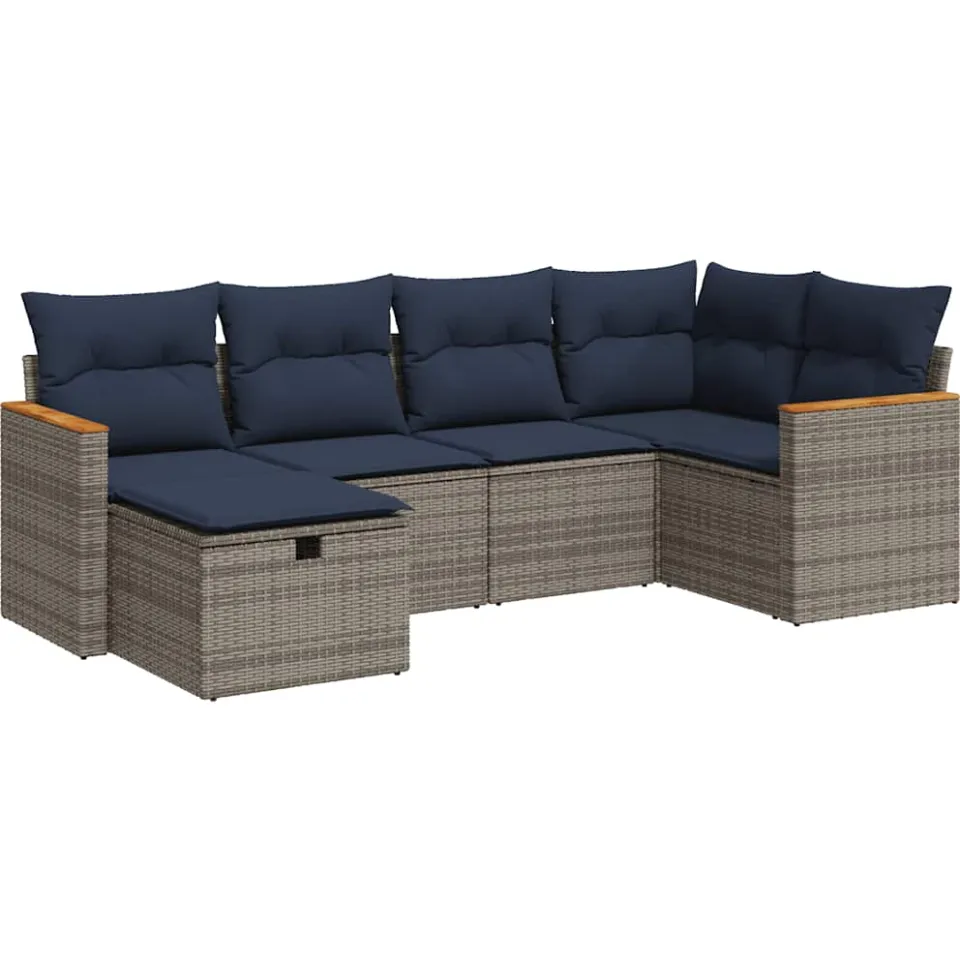vidaXL 6-delige Loungeset met kussens poly rattan grijs, foto 3