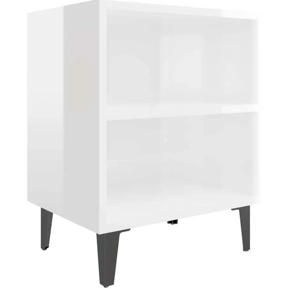 vidaXL Nachtkastjes 2 st met metalen poten 40x30x50 cm hoogglans wit