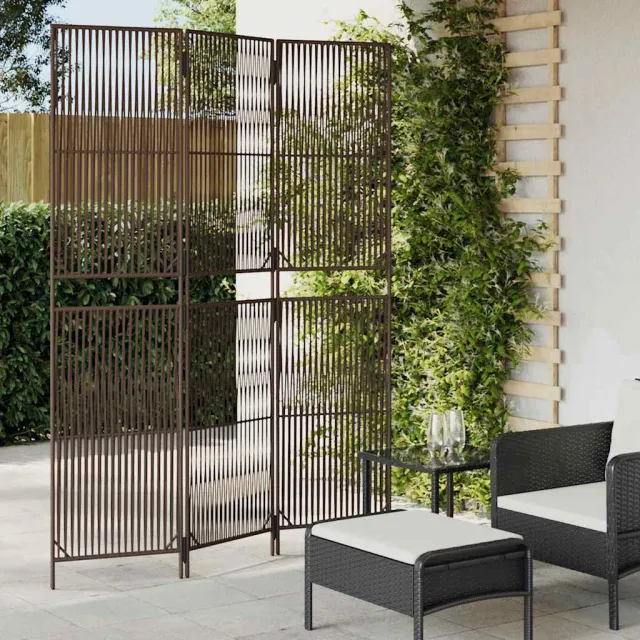 vidaXL Kamerscherm 3 panelen poly rattan bruin, foto 2