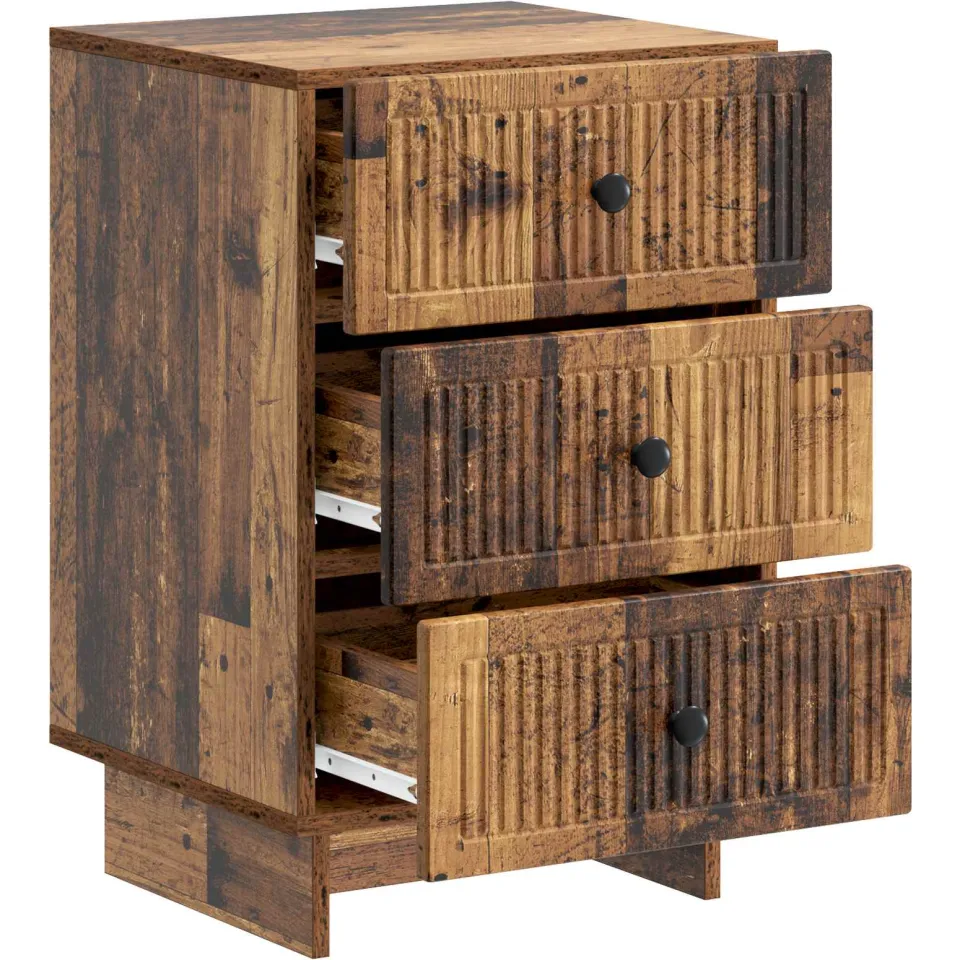 vidaXL Nachtkastje met lade Oud hout 43 x 41 x 66,5 cm Bewerkt hout bruin, foto 3