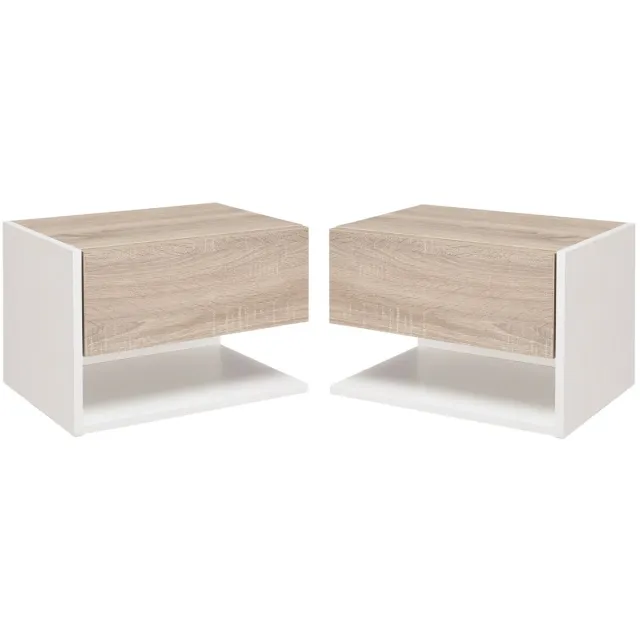 Questyr Set van 2 Zwevende Nachtkastjes – Wandmontage – Met Lade & Open Plank – Modern Wit – Hangende Nachtkastjes voor Slaapkamer