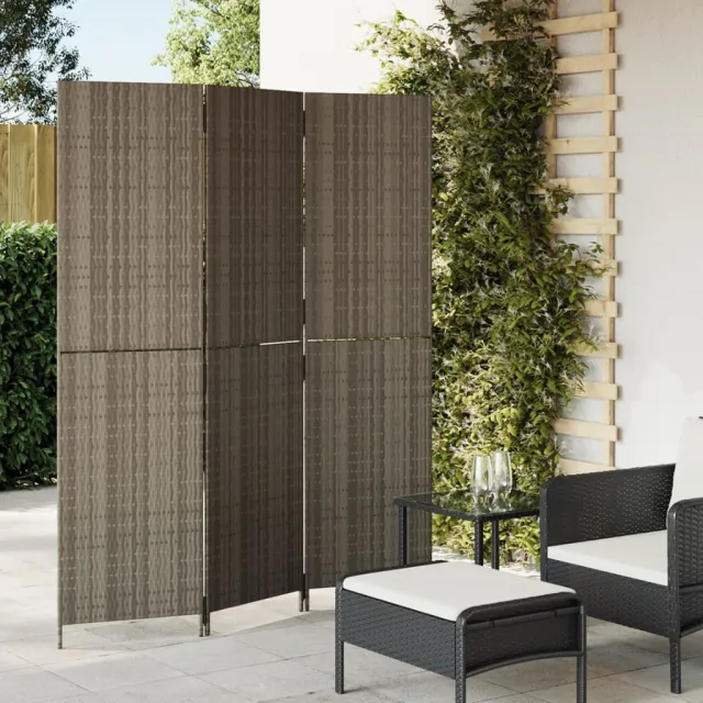 vidaXL Kamerscherm 3 panelen poly rattan grijs, foto 2