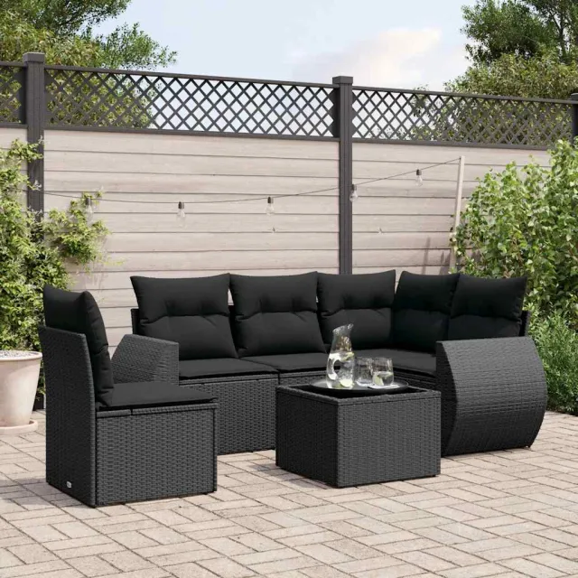 vidaXL 6-delige Loungeset met kussens poly rattan zwart, foto 2
