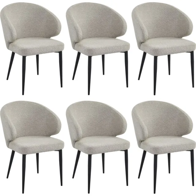 Colenis Ruby Eetkamerstoel - Set Van 6 - Beige - Bouclé - Zwarte Poten