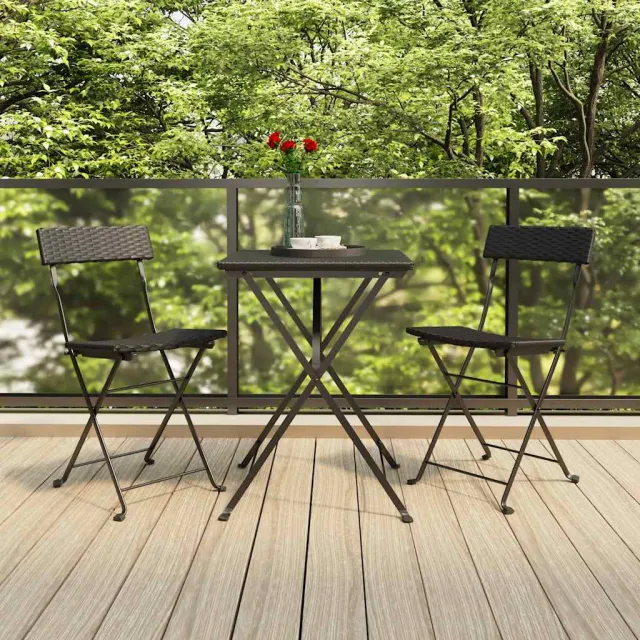 vidaXL Bistroset inklapbaar 3 st poly rattan zwart, foto 2