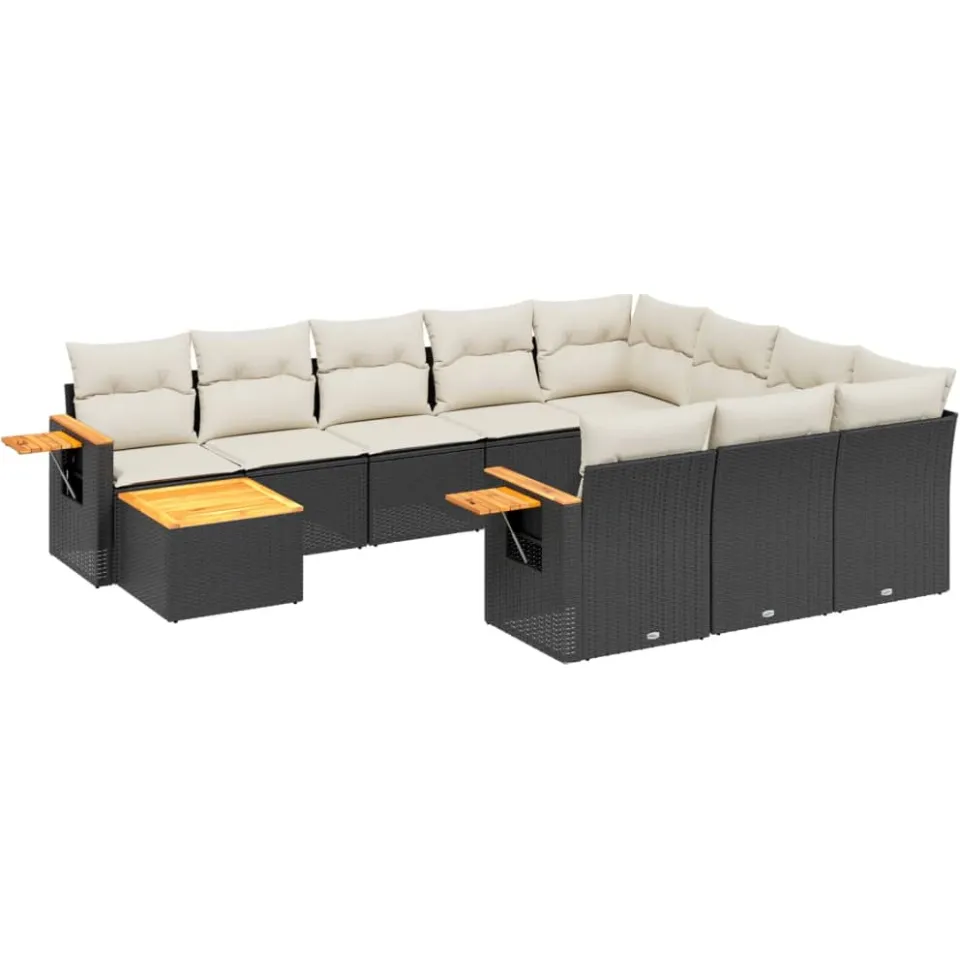 vidaXL 11-delige Loungeset met kussens poly rattan zwart, foto 3