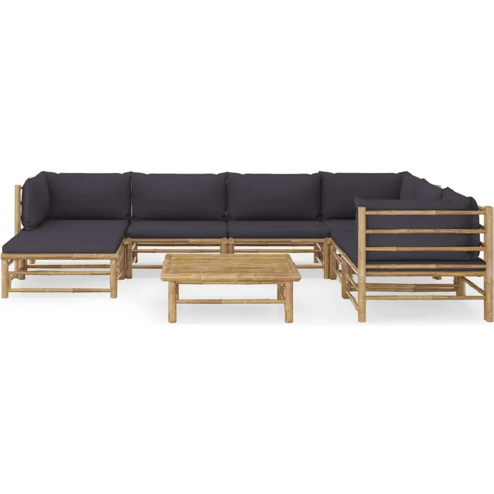 vidaXL 8-delige Loungeset met donkergrijze kussens bamboe grijs, foto 2