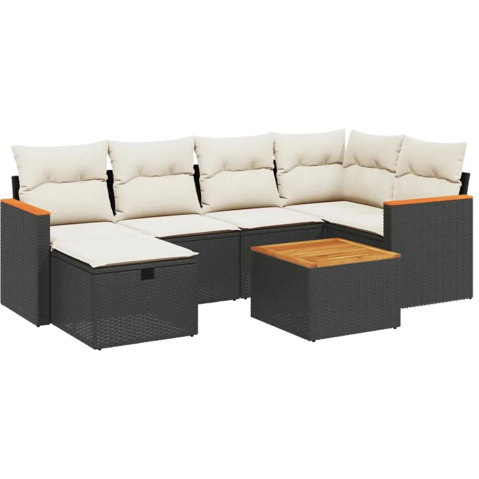 vidaXL 7-delige Loungeset met kussens poly rattan zwart