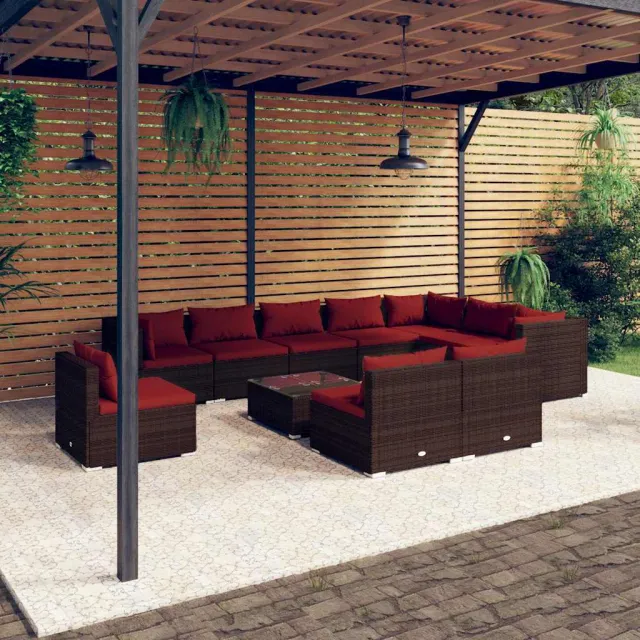 vidaXL 11-delige Loungeset met kussens poly rattan bruin, foto 2