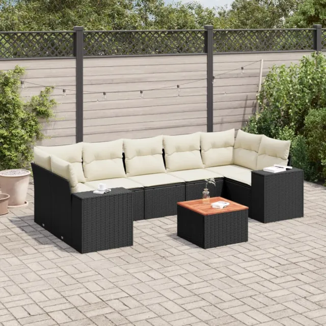 vidaXL 8-delige Loungeset met kussens poly rattan zwart, foto 2