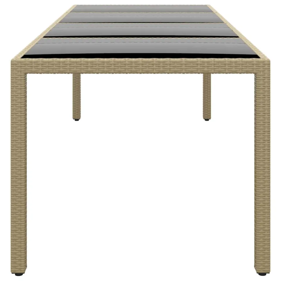 vidaXL Tuintafel met glazen blad poly rattan beige, foto 3
