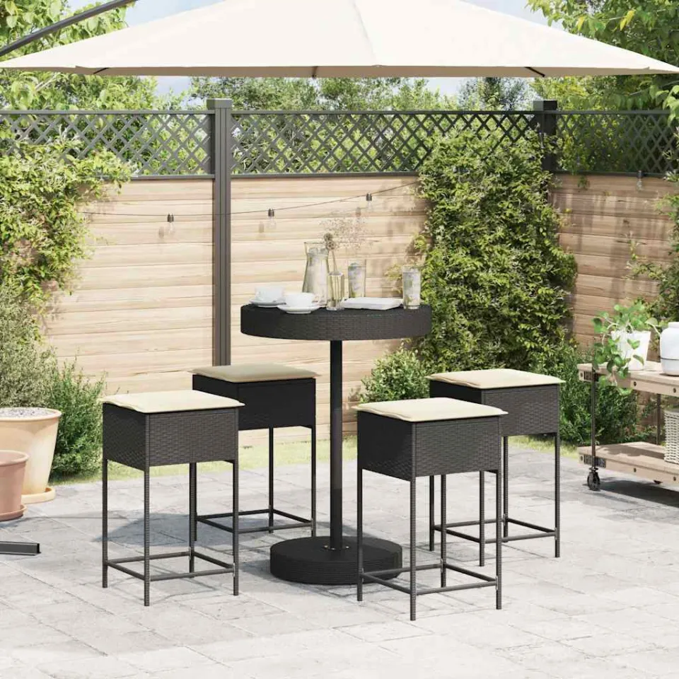 vidaXL 5-delige Tuinbarset met kussens poly rattan zwart, foto 2