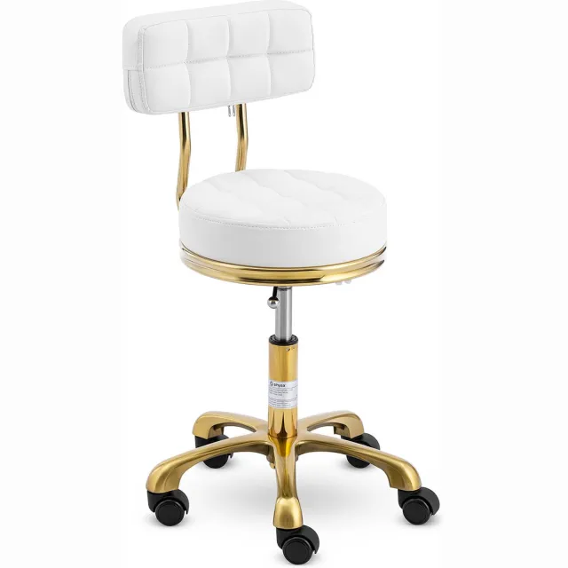 Rolkruk met rugleuning - 47 - 61 cm - 150 kg - wit / gouden - physa