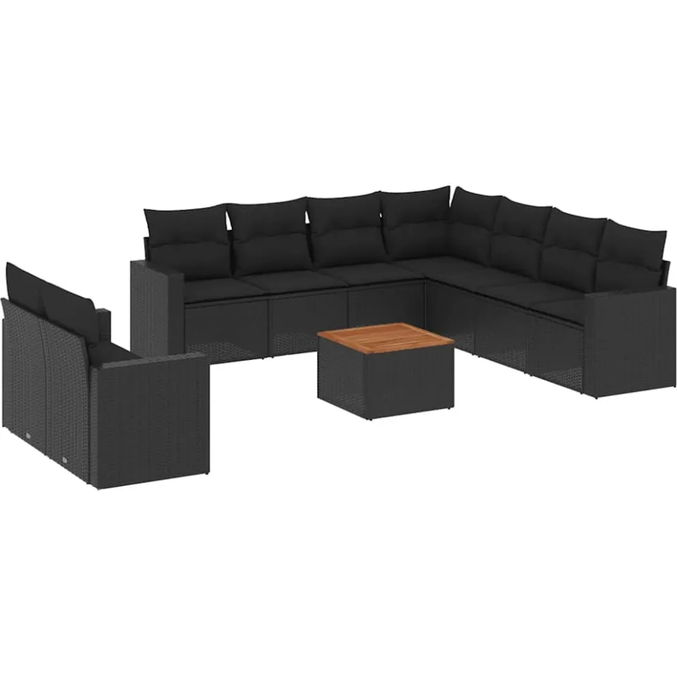 vidaXL 10-delige Loungeset met kussens poly rattan zwart, foto 3