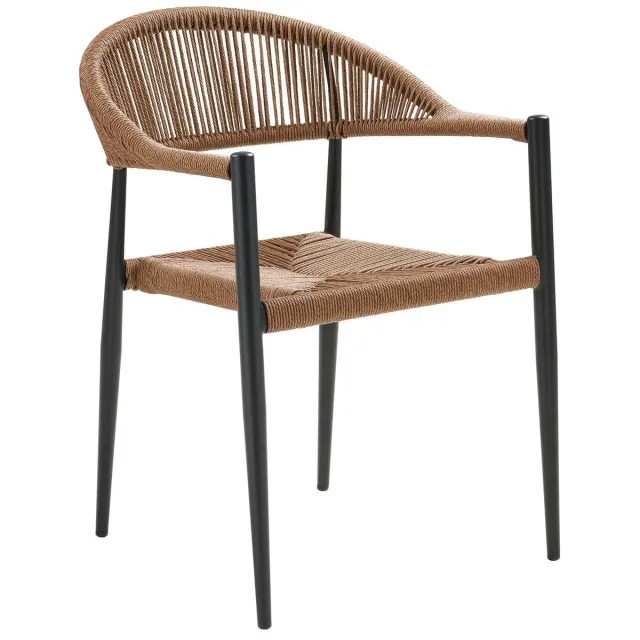 House Nordic Eetkamerstoel Canari - Rotan - Naturel/Zwart - Set van 2