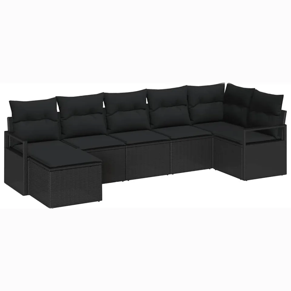 vidaXL Bankstel 7 st Zwart poly rattan