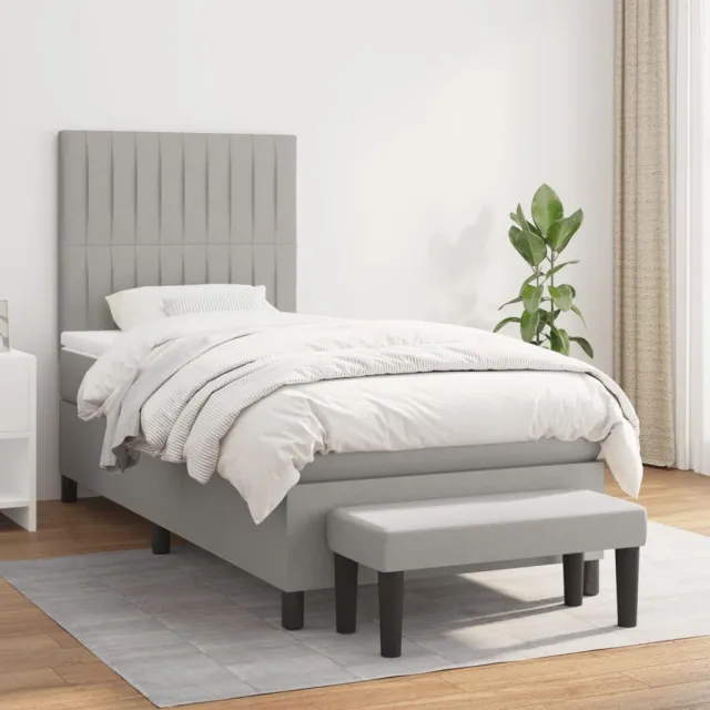 vidaXL Boxspring met matras stof lichtgrijs 90x200 cm grijs