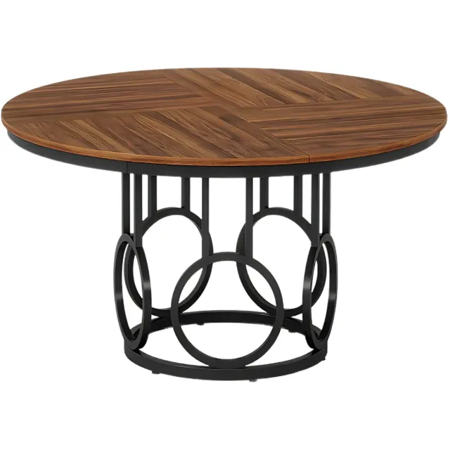 Happiq Eettafel Novaro - Rond 120cm - Moderne Keukentafel voor 4 Personen - Voor Keuken of Eetkamer Bruin