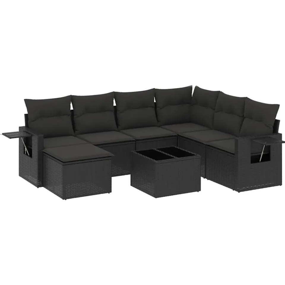 vidaXL 8-delige Loungeset met kussens poly rattan zwart, foto 3