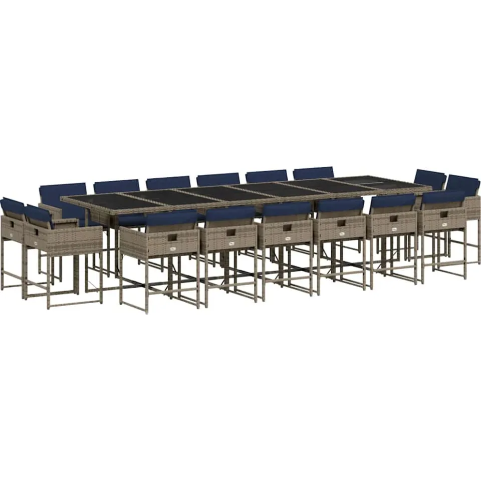 vidaXL 17-delige tuinset met kussens, grijs polyrotan