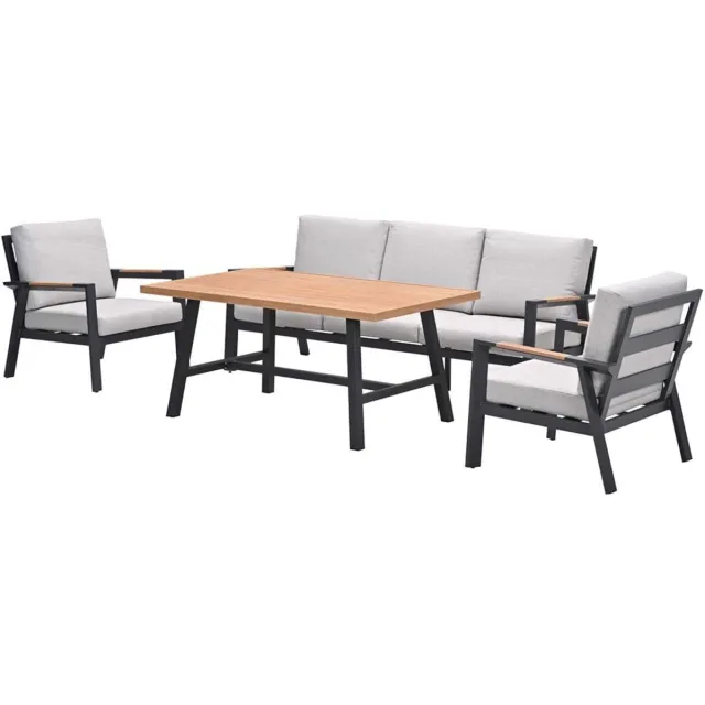 Garden Impressions Elati lounge-dining sofa set-4-dlg.-c. black - sand - light teaklook Zwart
