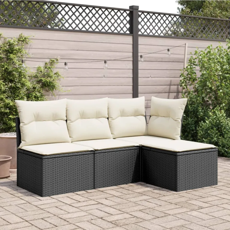 vidaXL Tuinkruk met kussen 55x55x37 cm poly rattan zwart, foto 3