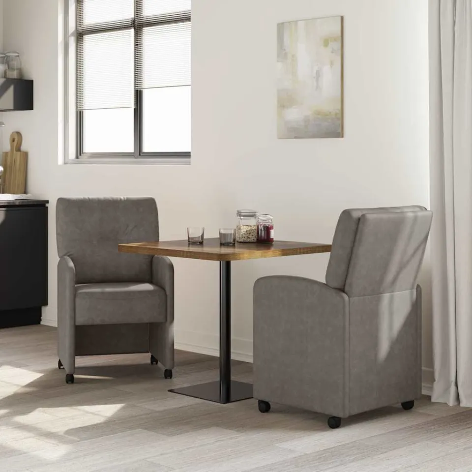 vidaXL Eetkamerstoelen met Wieltjes 2 st Kunstleer Grijs, foto 3