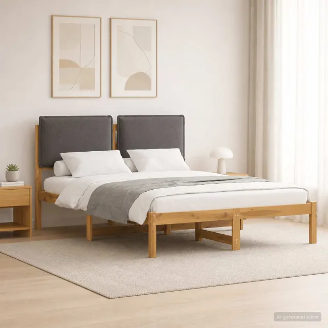 vidaXL Bedframe met gestoffeerd hoofdbord Whitewash en lichtgrijs Bruin