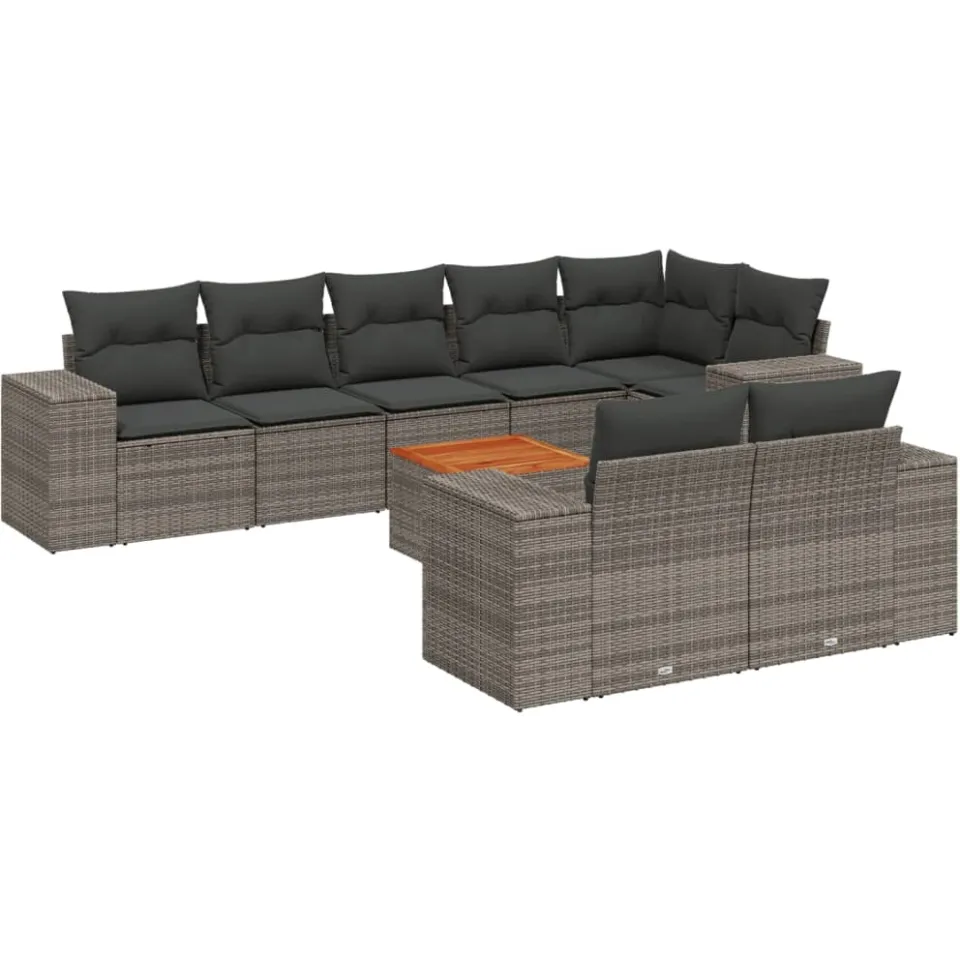 vidaXL 9-delige Loungeset met kussens poly rattan grijs, foto 3
