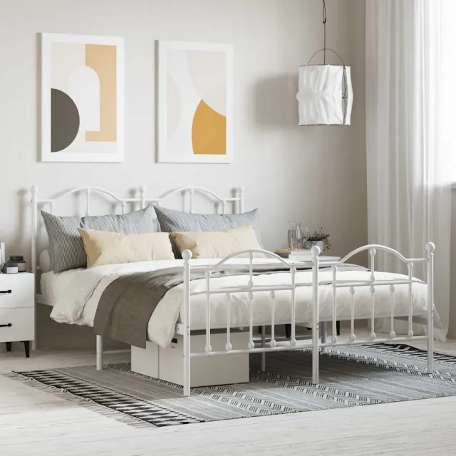 vidaXL Bedframe met hoofd- en voeteneinde metaal wit 140x190 cm