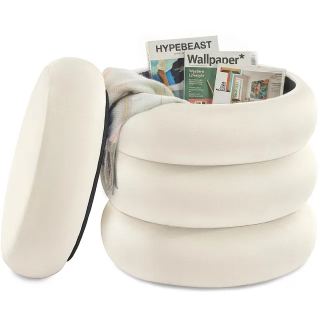 Famanu Opbergpoef van fluweel, ronde hocker met 30 liter inhoud, 43 x 43 x 47 cm, ideaal voor extra opbergruimte en zitgelegenheid Zwart