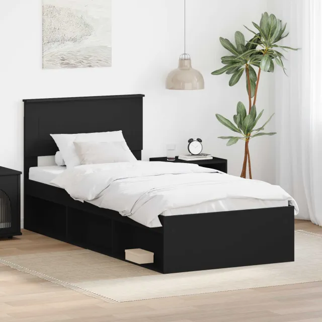 vidaXL Bedframe met hoofdeinde Zwart 90 x 200 cm Bewerkt hout