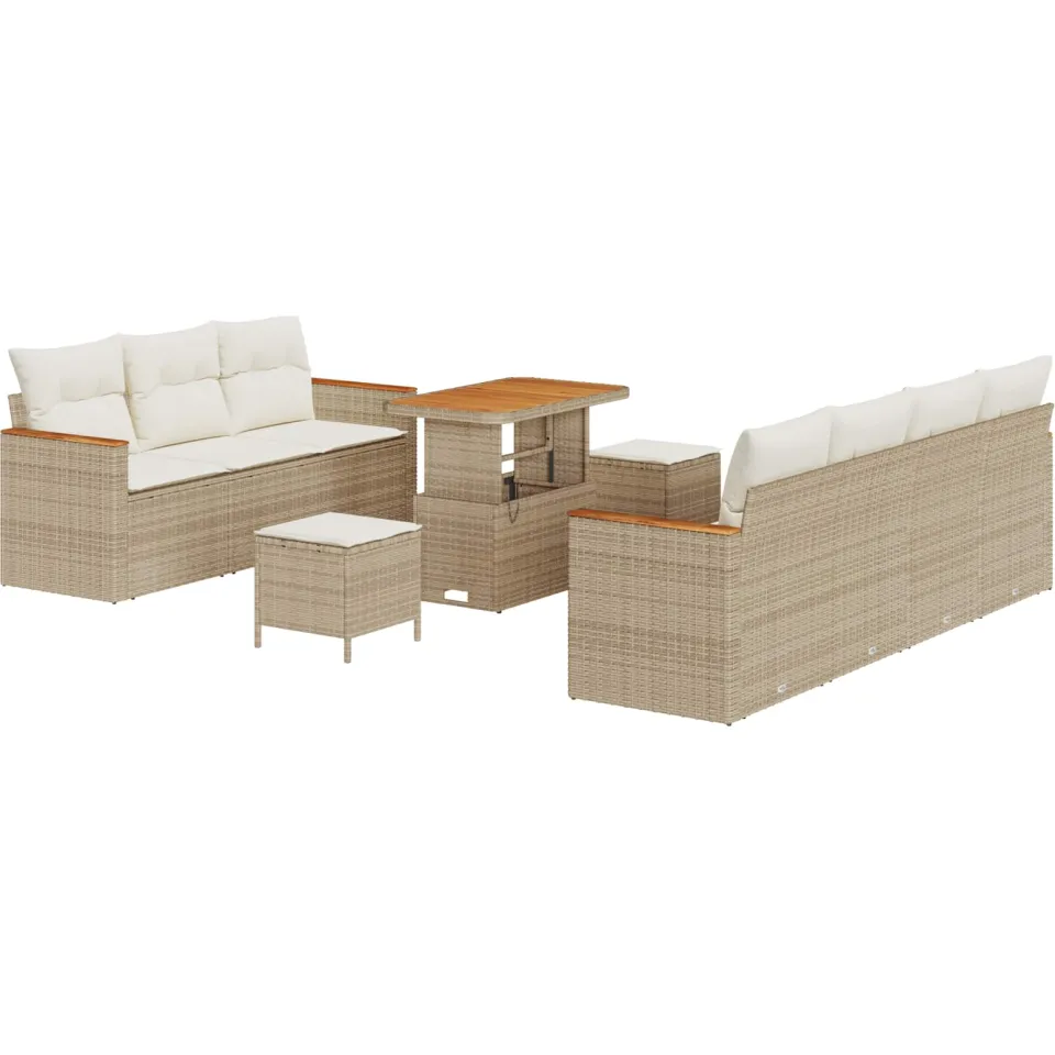 vidaXL Tuinbankenset 10 st Beige poly rattan