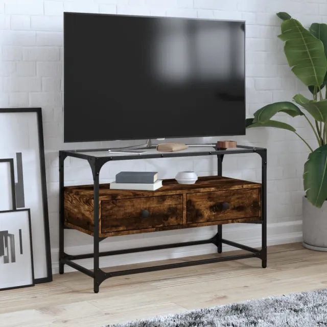 vidaXL Tv-meubel met glazen blad 80x35x51 cm hout gerookt eikenkleurig Bruin