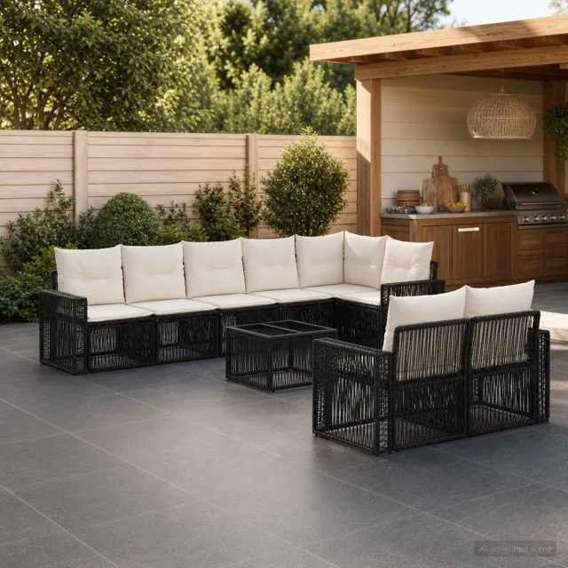 vidaXL Tuinbankenset 9 st Zwart en Cream Wit poly rattan, foto 2