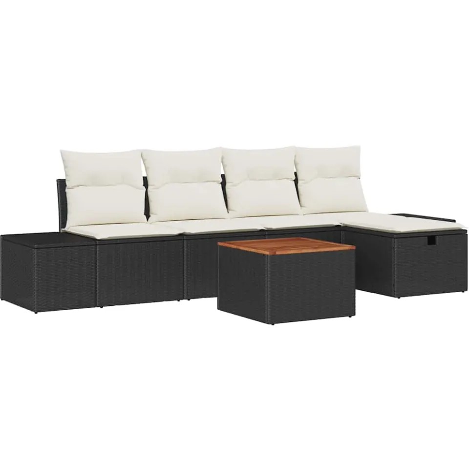 vidaXL Tuinbankenset 6 st Zwart Poly riet